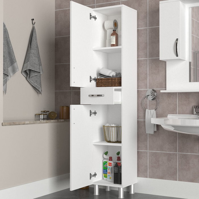 Hanah Home Selin - White Mueble de Baño Blanco 179cm x 35cm x 31.3cm Tablero de Partículas Melamina 18mm
